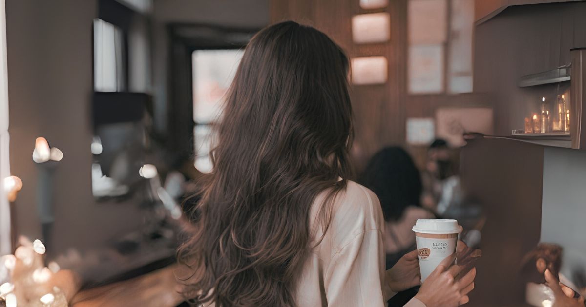 easiest-faceless-business-model A woman in a coffee shop standing so her face doesn't show.