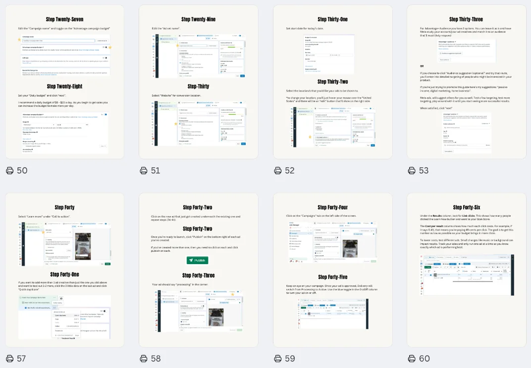 Step-by-step Meta ads setup for beginners with screenshots, from the Daily Income Blueprint guide